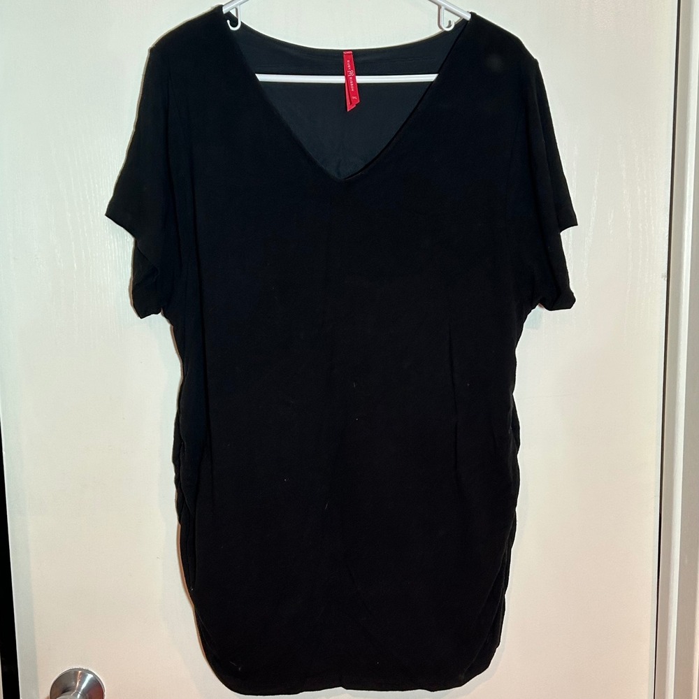 Ruby Ribbon Black Tunic Top 3XL V Neck Short Sleeve Comfortable Casual